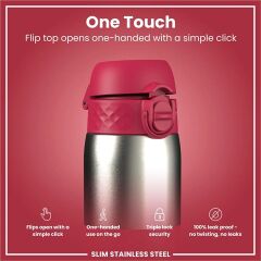ION8 - Paslanmaz Çelik İnce Suluk - Fuşya - 600 Ml - Sızdırmaz
