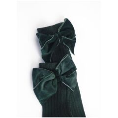 Kadife Fiyonklu Dizaltı Uzun Çorap, Yeşil (1-3 Yaş)