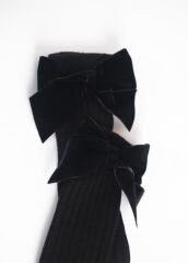 Kadife Fiyonklu Dizaltı Uzun Çorap, Siyah (5-7 Yaş)