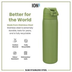 ION8 - Paslanmaz Çelik İnce Suluk - Haki Yeşili - 600 Ml - Sızdırmaz