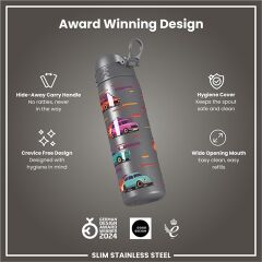 ION8 - Paslanmaz Çelik İnce Suluk - Yarış Arabaları - 600 Ml - Sızdırmaz