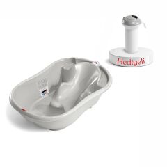 OKBaby Onda Dijital Termometreli Çift Yönlü Bebek Küveti A. Gri & Splash Bebek Duşu Hediyeli
