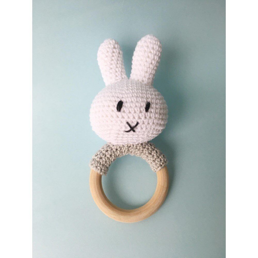 Tavşan Örgü Diş Kaşıyıcı, Ahşap Halkalı (Gri)