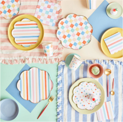 Meri Meri - Colourful Pattern Side Plates - Renkli Desenler Tabaklar - 8'Li