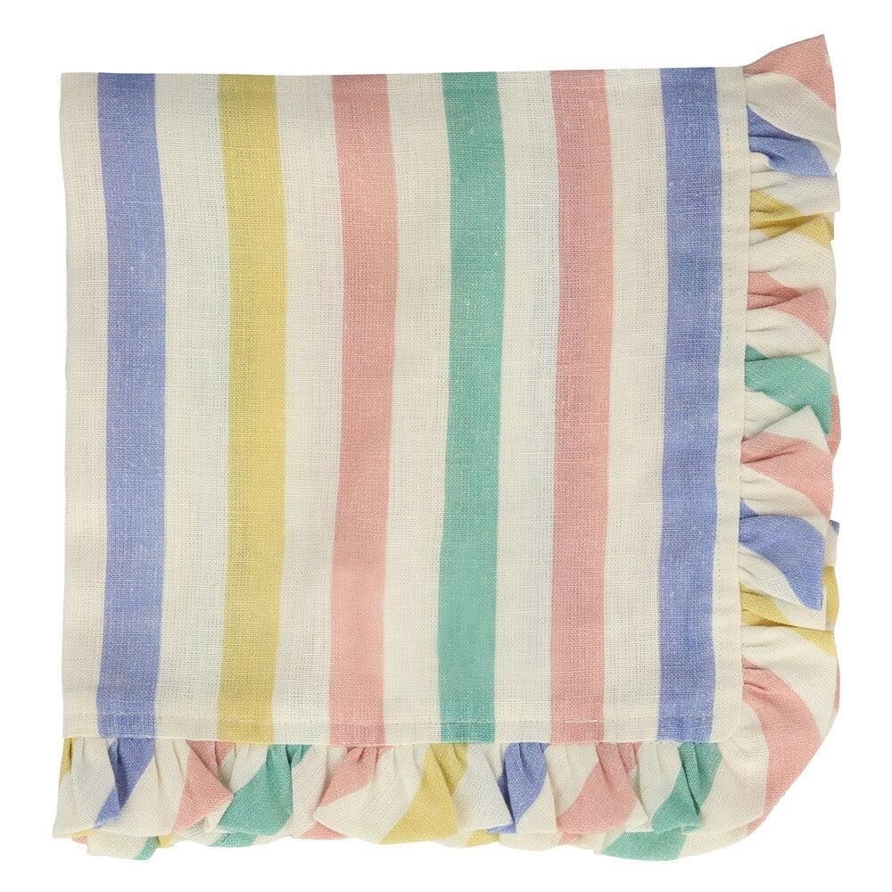 Meri Meri - Multi Stripe Ruffle Napkins - Çok Çizgili Fırfırlı Kumaş Peçeteler - 4'Lü