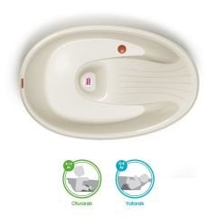 OkBaby Bella Çift Yönlü Banyo Küveti 0-12 ay & Splash Bebek Duşu & Doğal Banyo Süngeri No.10 / Beyaz