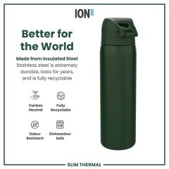 ION8 - İnce Su Termosu - Koyu Yeşil - 500 Ml - Sızdırmaz