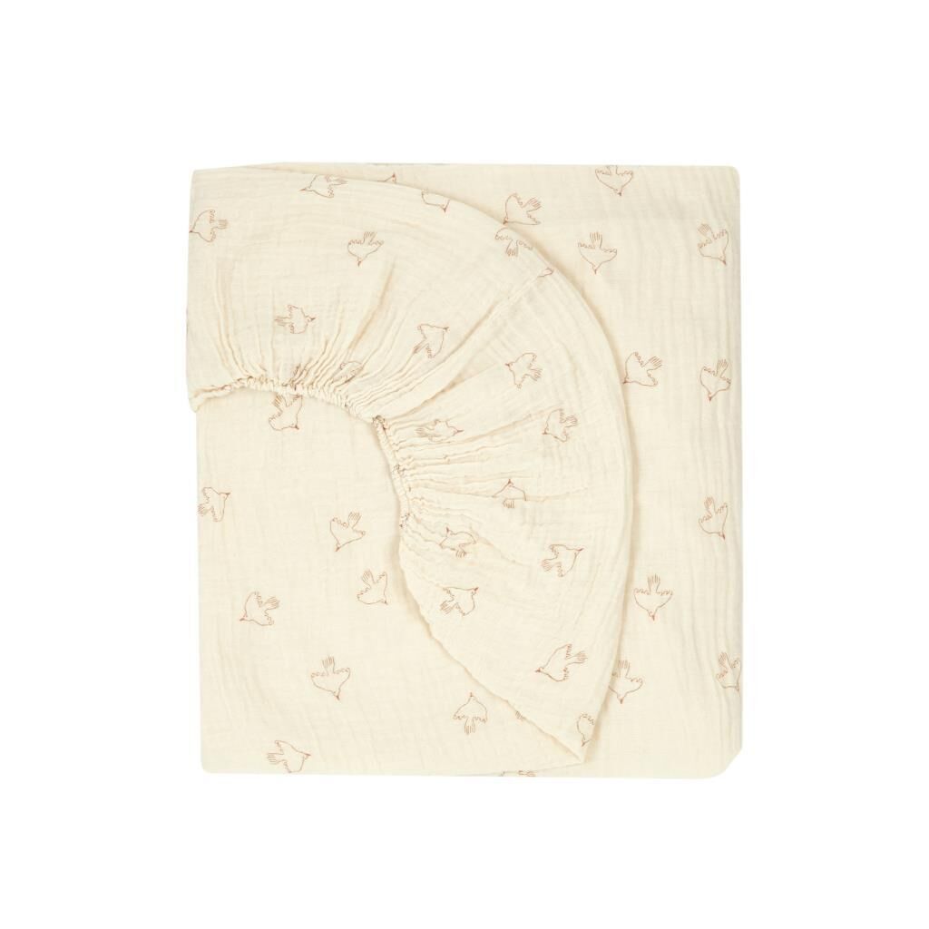 Nobodinoz Wabi Sabi Lastikli Çocuk Çarşafı, Brown Hoshi Birds