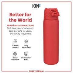 ION8 - İnce Su Termosu - Kırmızı - 500 Ml - Sızdırmaz