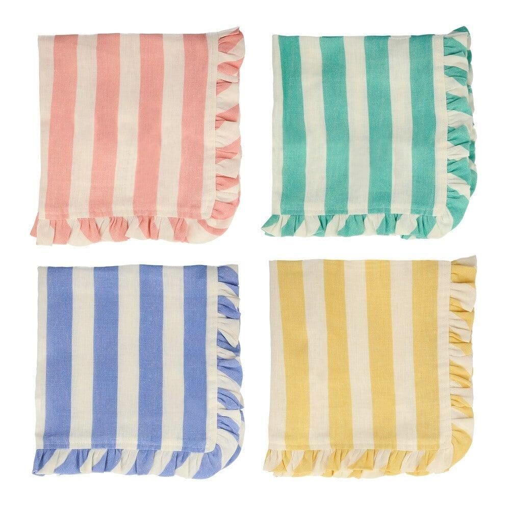 Meri Meri - Stripe Ruffle Napkins - Şerit Fırfırlı Kumaş Peçeteler - 4'Lü