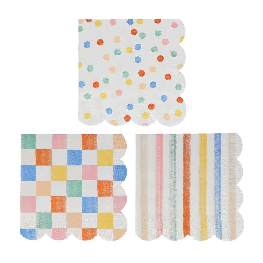 Meri Meri - Colourful Pattern Large Napkins - Renkli Desenler Peçeteler - L - 16'Lı
