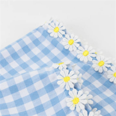 Meri Meri - Daisy Edge Gingham Napkins - Papatya Detaylı Pötikare Kumaş Peçeteler - 4'Lü