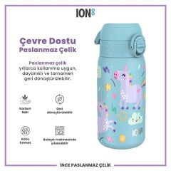 ION8 - Paslanmaz Çelik Çocuk Suluk - Mavi Unicorn - 400 Ml - Sızdırmaz