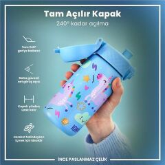 ION8 - Paslanmaz Çelik Çocuk Suluk - Mavi Unicorn - 400 Ml - Sızdırmaz