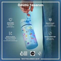 ION8 - Paslanmaz Çelik Çocuk Suluk - Mavi Unicorn - 400 Ml - Sızdırmaz