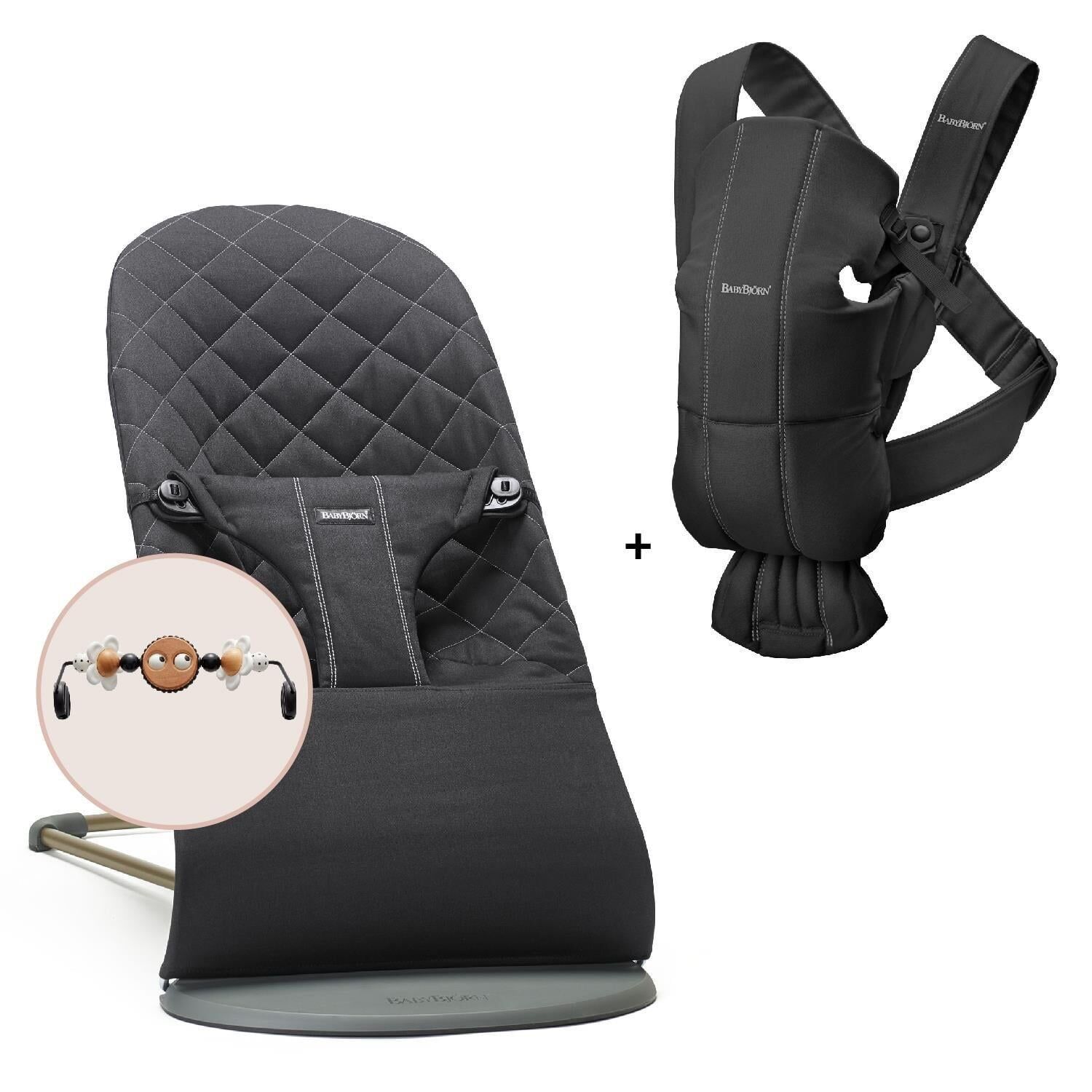 BabyBjörn 2'li Set Black&White Oyuncaklı Bliss Ana Kucağı & Kanguru Mini Woven Black