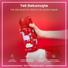 ION8 - Paslanmaz Çelik Çocuk Suluk - Kırmızı Unicorn - 400 Ml - Sızdırmaz