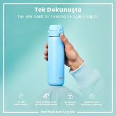 ION8 - Paslanmaz Çelik İnce Suluk - Alaska Mavisi - 600 Ml - Sızdırmaz