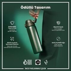ION8 - Paslanmaz Çelik İnce Suluk - Koyu Yeşil - 600 Ml - Sızdırmaz
