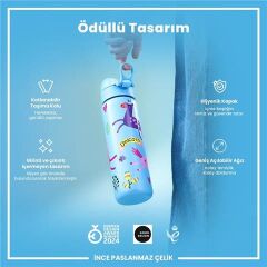 ION8 - Paslanmaz Çelik İnce Suluk - Mavi Unicorn - 600 Ml - Sızdırmaz