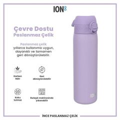 ION8 - Paslanmaz Çelik İnce Suluk - Açık Mor - 600 Ml - Sızdırmaz