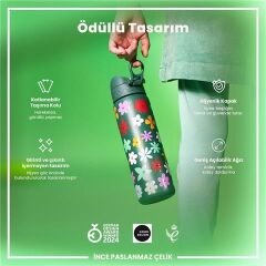 ION8 - Paslanmaz Çelik İnce Suluk - Çiçekli - 600 Ml - Sızdırmaz