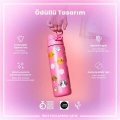 ION8 - Paslanmaz Çelik İnce Suluk - Kediler - 600 Ml - Sızdırmaz