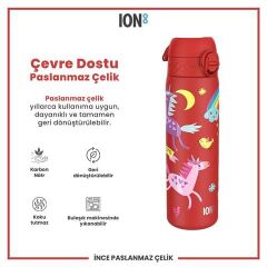 ION8 - Paslanmaz Çelik İnce Suluk - Kırmızı Unicorn - 600 Ml - Sızdırmaz