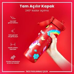 ION8 - Paslanmaz Çelik İnce Suluk - Kırmızı Unicorn - 600 Ml - Sızdırmaz