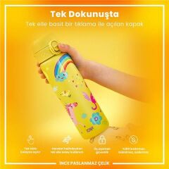 ION8 - Paslanmaz Çelik İnce Suluk - Sarı Unicorn - 600 Ml - Sızdırmaz