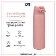 ION8 - Paslanmaz Çelik İnce Suluk - Gül Pembe - 600 Ml - Sızdırmaz