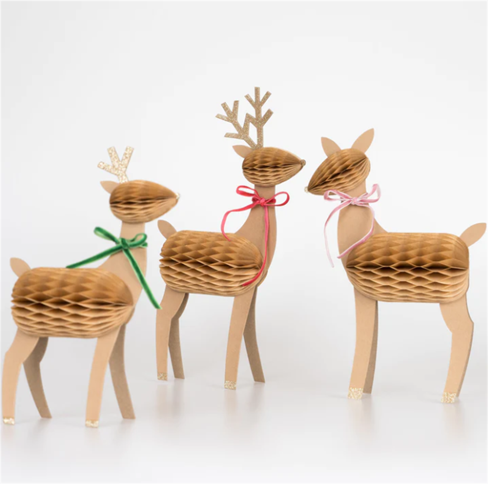 Meri Meri - Honeycomb Reindeer Family - Rengeyiği Ailesi Dekorlar (3'Lü)