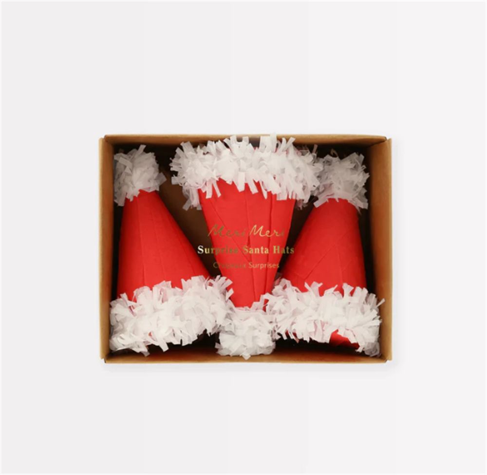 Meri Meri - Surprise Santa Hats - Süprizli Noel Baba Şapkalar (3'Lü)