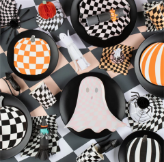 Meri Meri - Halloween Checker Dinner Plates - Cadılar Bayramı Damalı Tabaklar (8'Li)