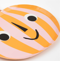 Meri Meri - Pink & Orange Stripy Pumpkin Plates - Pembe & Turuncu Çizgili Balkabağı Tabaklar (8'Li)