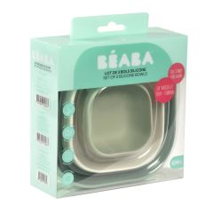 3 Parça Silikon Kase Seti, Sage green/Cotton/Misty green