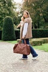 Mommy Bag Çanta, Signature Vegan Deri Koyu Kahve