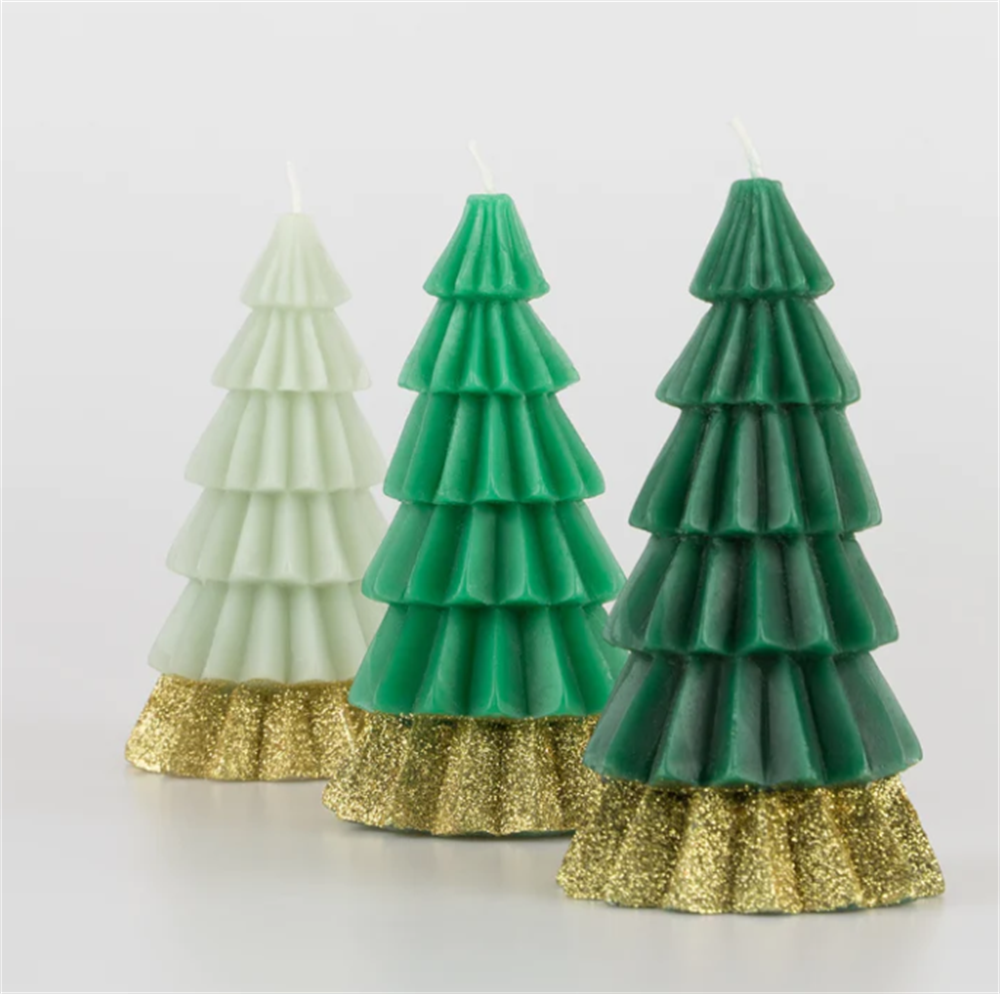 Meri Meri - Green Tree Candles - Yeşil Ağaç Mumlar (3'Lü)