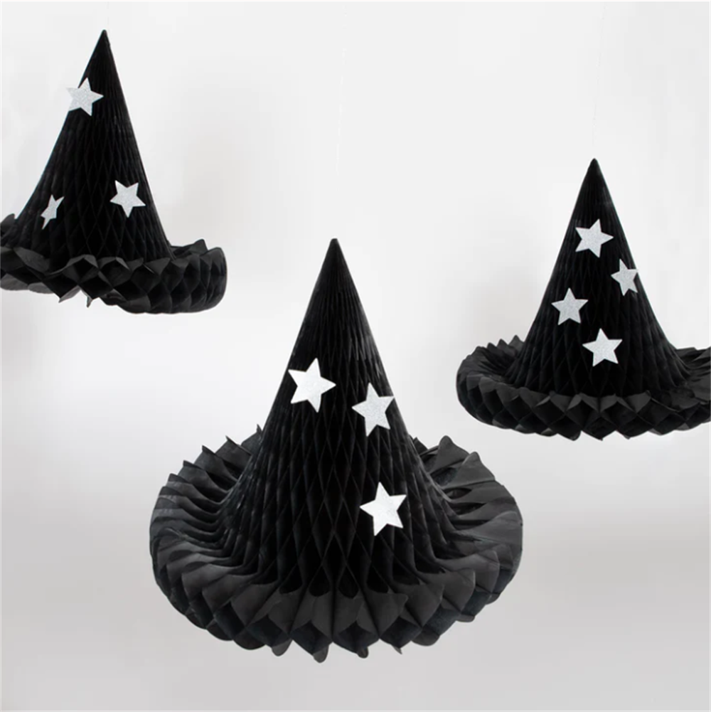 Meri Meri - Hanging Honeycomb Witch Hat Decorations - Cadı Şapka Dekorları (3'Lü)