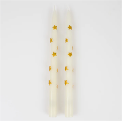 Meri Meri - Gold Star Taper Candle - Altın Yıldız Detaylı Mumlar (2'Li)