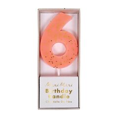 Meri Meri - Coral Number 6 Candle - 6 Numara Mercan Mum