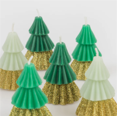 Meri Meri - Green Mini Tree Candles - Yeşil Mini Ağaç Mumlar (6'Lı)