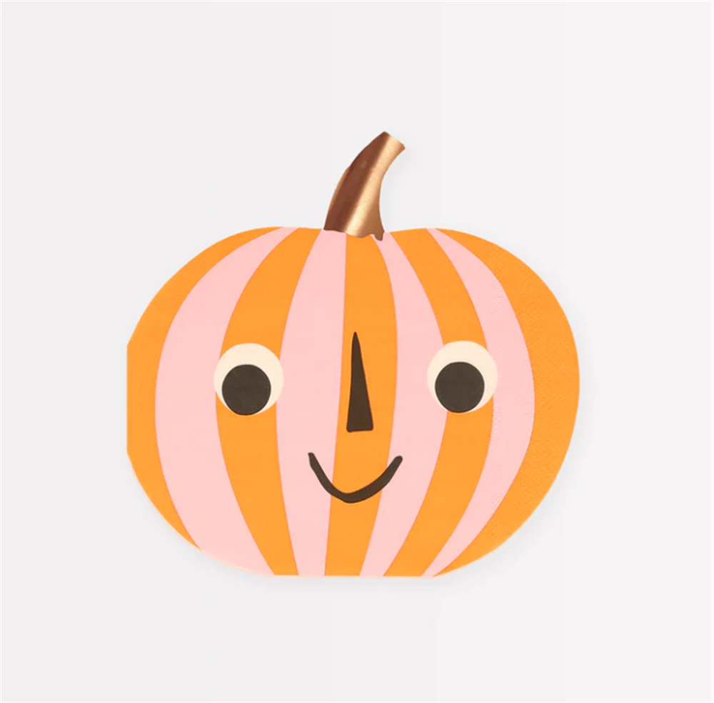 Meri Meri - Pink & Orange Stripy Pumpkin Napkins - Pembe & Turuncu Çizgili Balkabağı Peçeteler (16'L