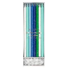 Meri Meri - Blue Glitter Candles - Mavi Simli Mumlar