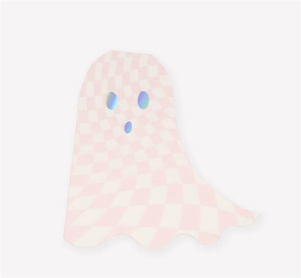 Meri Meri - Pink Checker Ghost Napkins - Pembe Kareli Hayalet Peçeteler (16'Lı)