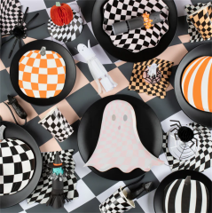 Meri Meri - Mod Pattern Pumpkin Plates - Modern Balkabağı Tabaklar (8'Li)