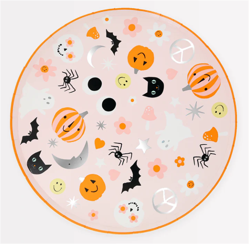Meri Meri - Groovy Halloween Icon Dinner Plates - Cadılar Bayramı Karakterli Tabaklar (L) (8'Li)