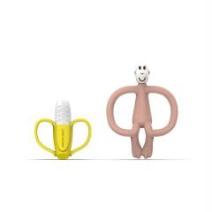 Matchstick Monkey Banana-Silikon Diş Kaşıyıcı Hediye Seti / Pembe