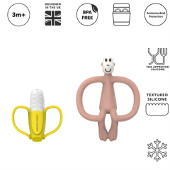 Matchstick Monkey Banana-Silikon Diş Kaşıyıcı Hediye Seti / Pembe