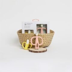 Matchstick Monkey Banana-Silikon Diş Kaşıyıcı Hediye Seti / Pembe